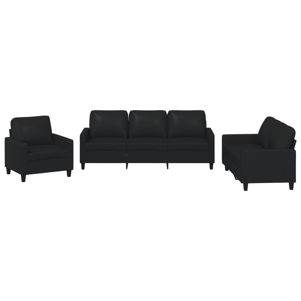 vidaXL Set de canapele cu perne, 3 piese, negru, piele ecologică vidaXL Set de canapele cu perne, 3 piese, negru, piele ecologică
