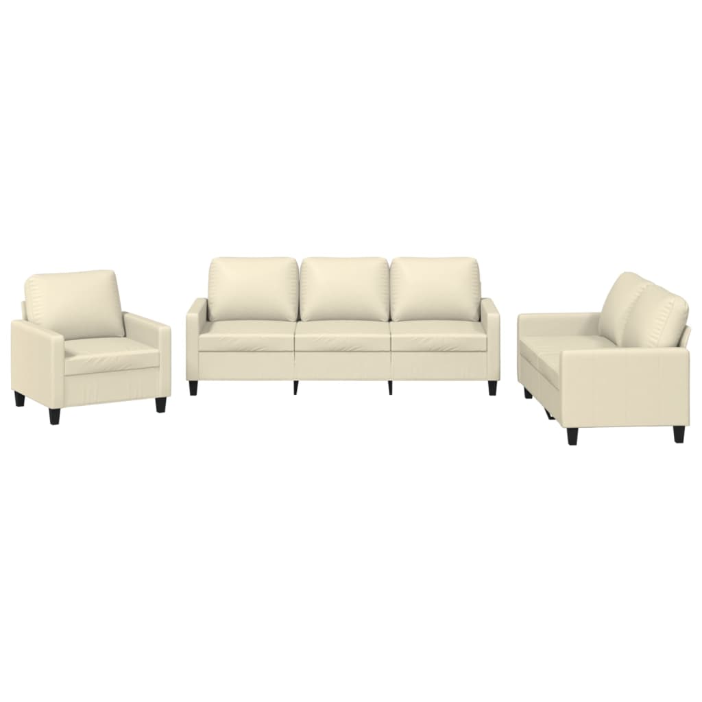 vidaXL Set de canapele cu perne, 3 piese, crem, piele ecologică vidaXL Set de canapele cu perne, 3 piese, crem, piele ecologică