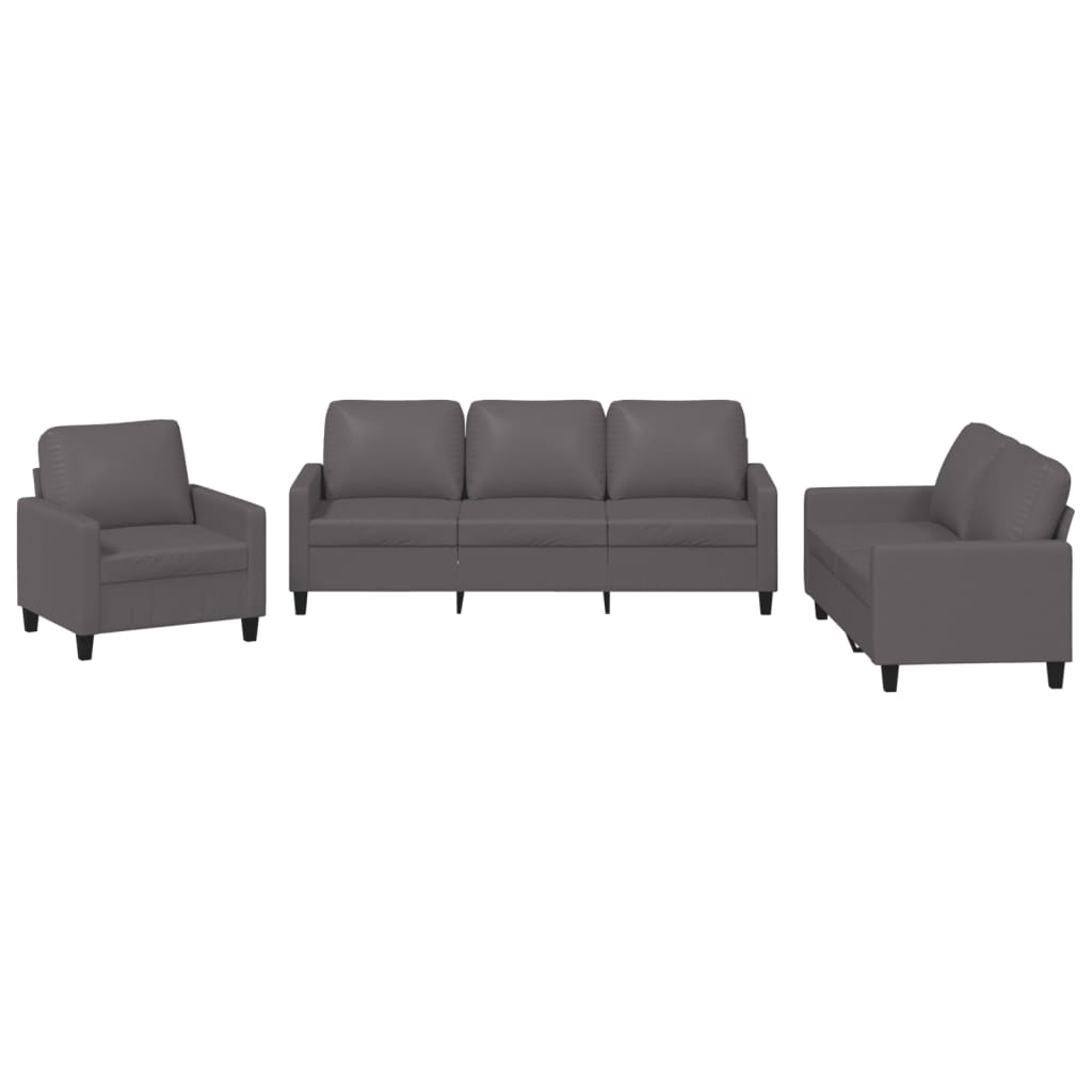 vidaXL Set de canapele cu perne, 3 piese, gri, piele ecologică vidaXL Set de canapele cu perne, 3 piese, gri, piele ecologică