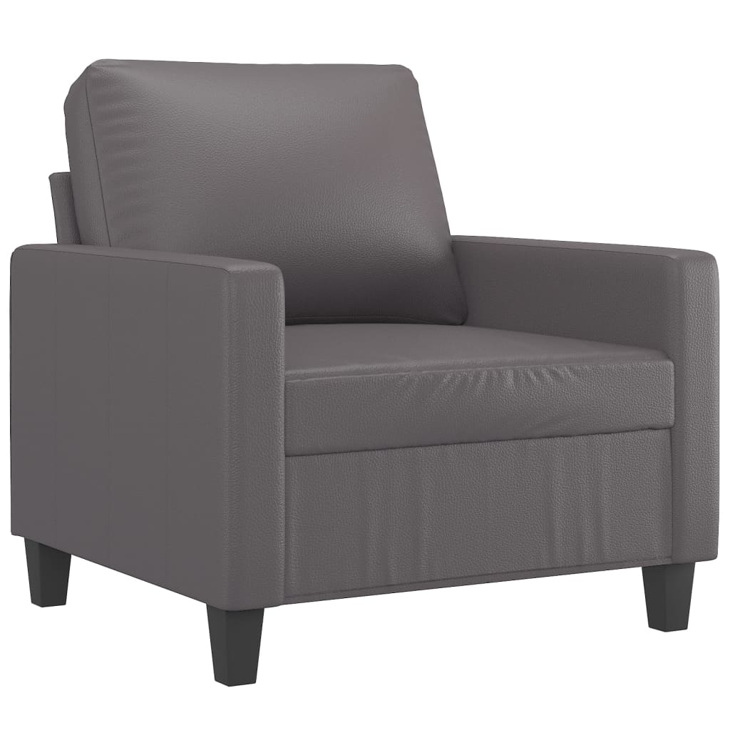 vidaXL Set de canapele cu perne, 3 piese, gri, piele ecologică vidaXL Set de canapele cu perne, 3 piese, gri, piele ecologică