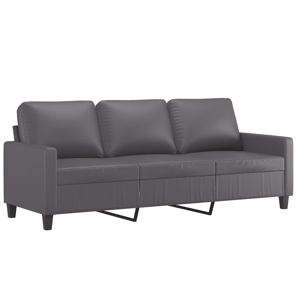 vidaXL Set de canapele cu perne, 3 piese, gri, piele ecologică vidaXL Set de canapele cu perne, 3 piese, gri, piele ecologică