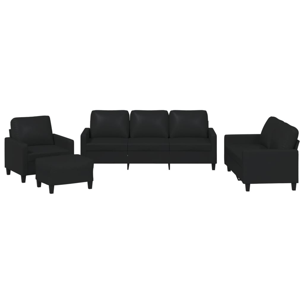 vidaXL Set de canapele cu perne, 4 piese, negru, piele ecologică