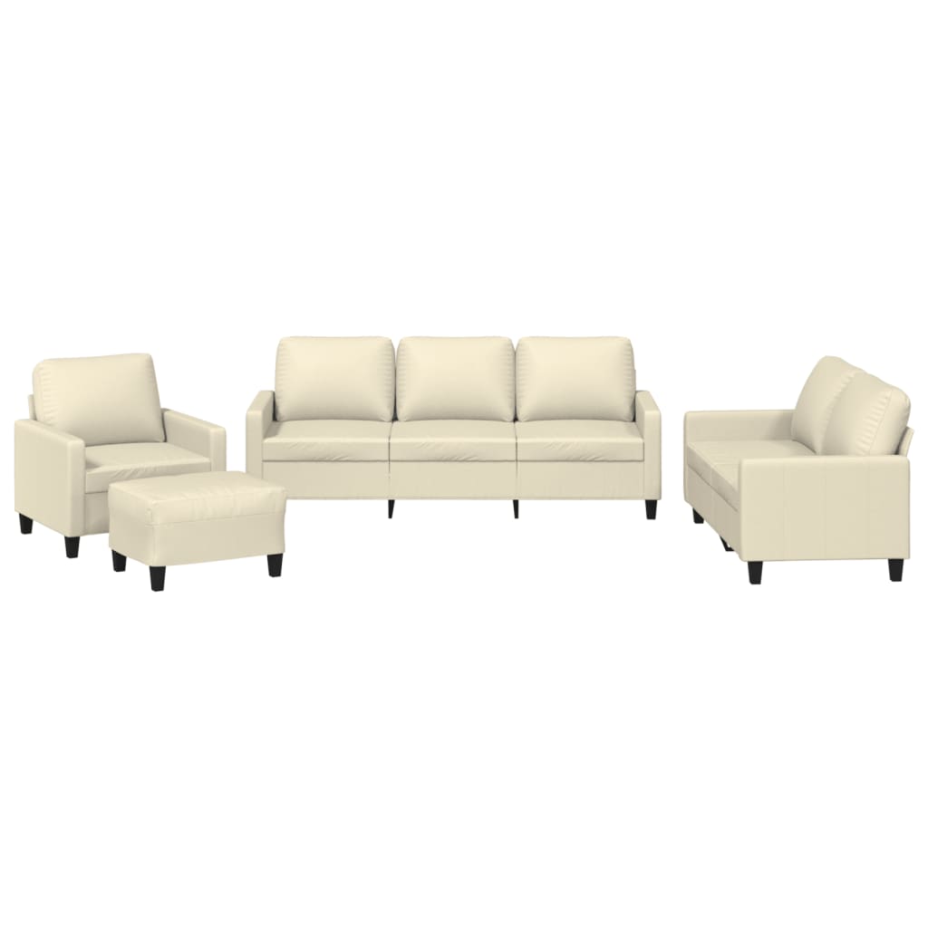 vidaXL Set de canapele cu perne, 4 piese, crem, piele ecologică