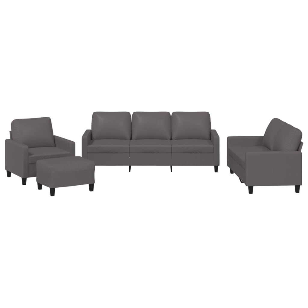 vidaXL Set de canapele cu perne, 4 piese, gri, piele ecologică