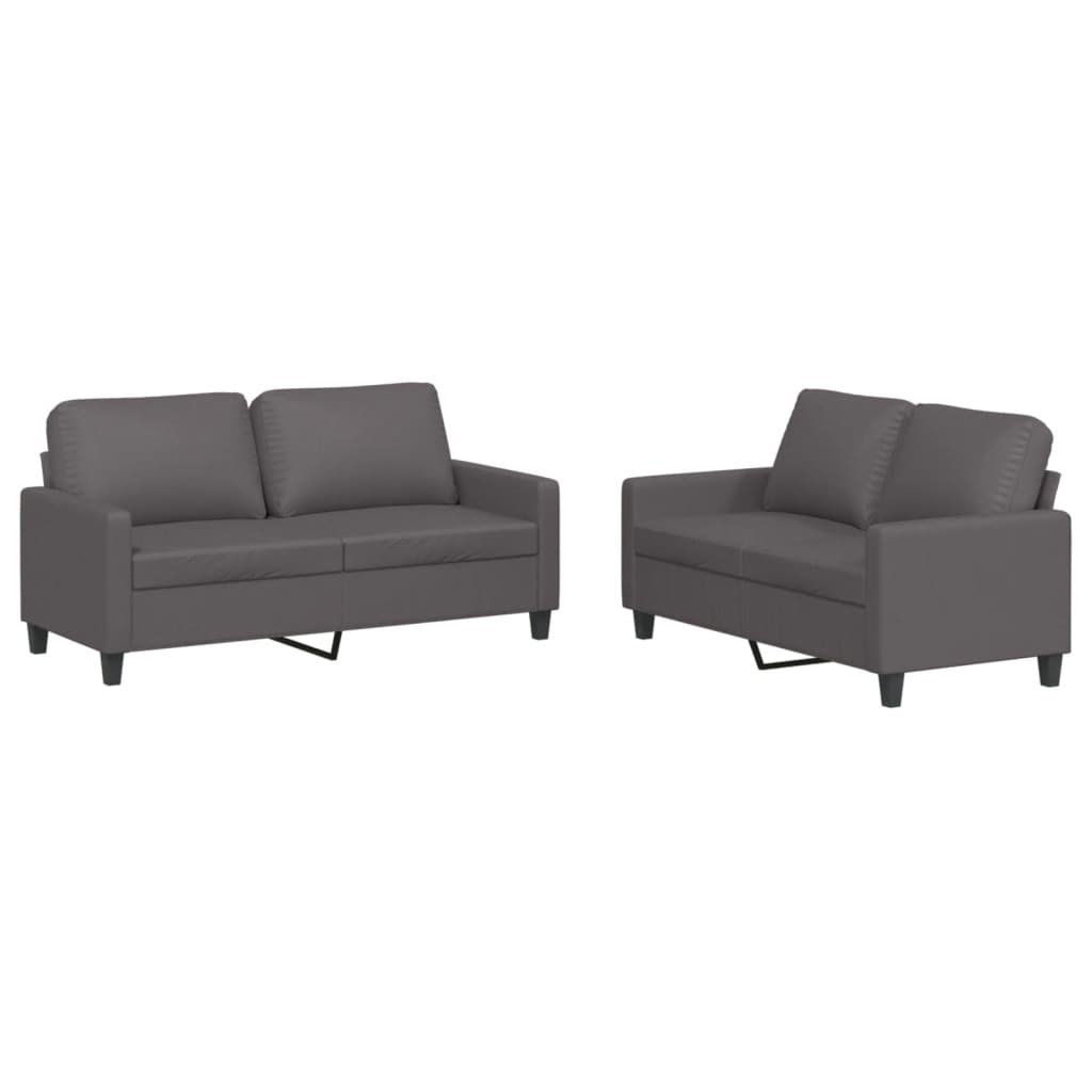 vidaXL Set de canapele cu perne, 2 piese, gri, piele ecologică