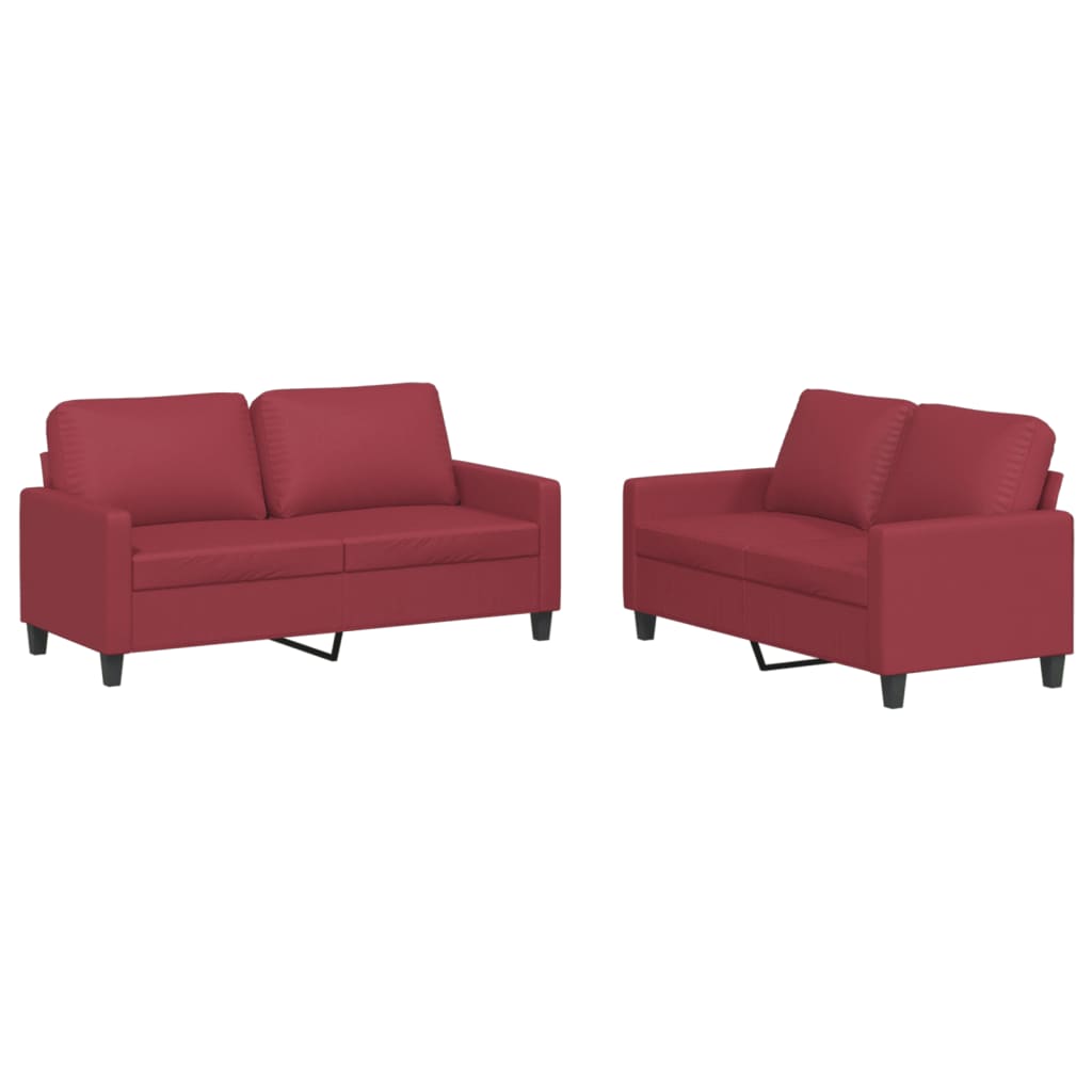 vidaXL Set de canapele cu perne, 2 piese, roșu vin, piele ecologică vidaXL Set de canapele cu perne, 2 piese, roșu vin, piele ecologică