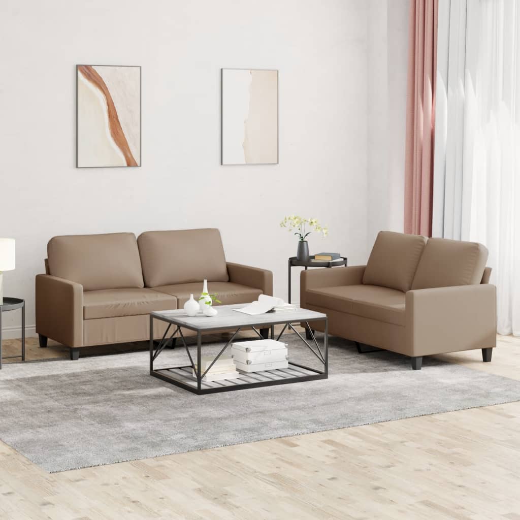 vidaXL Set de canapele cu perne, 2 piese, cappuccino, piele ecologică