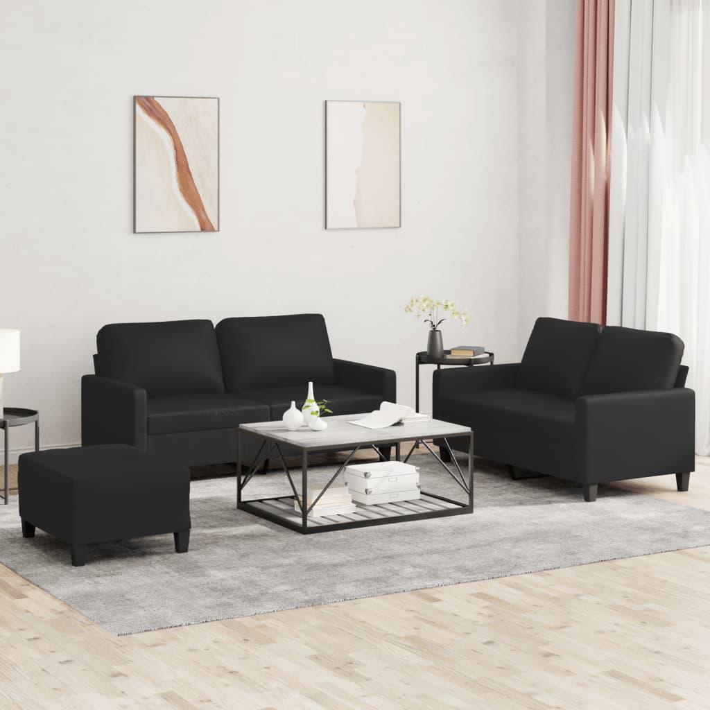 vidaXL Set de canapele cu perne, 3 piese, negru, piele ecologică vidaXL Set de canapele cu perne, 3 piese, negru, piele ecologică