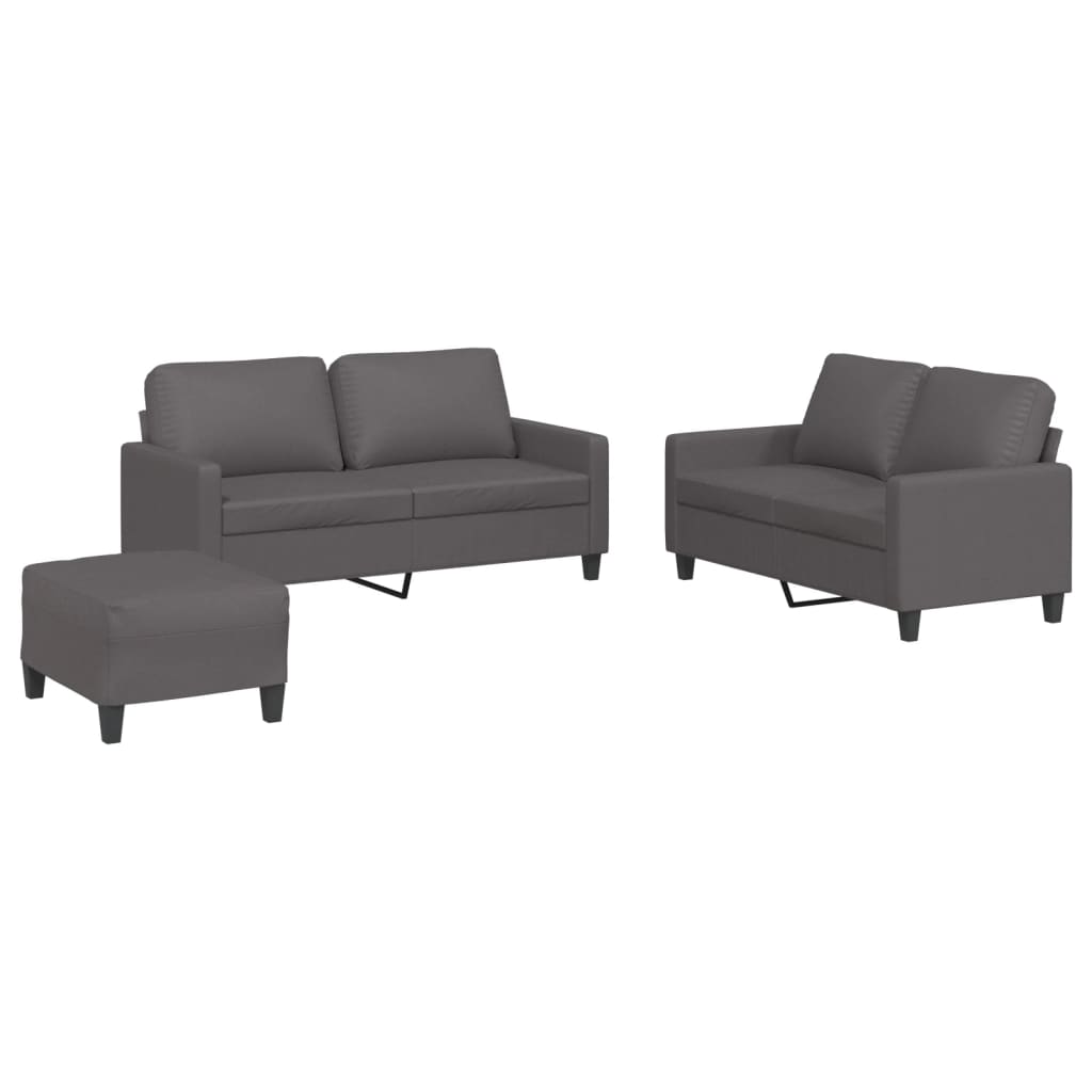 vidaXL Set de canapele cu perne, 3 piese, gri, piele ecologică vidaXL Set de canapele cu perne, 3 piese, gri, piele ecologică