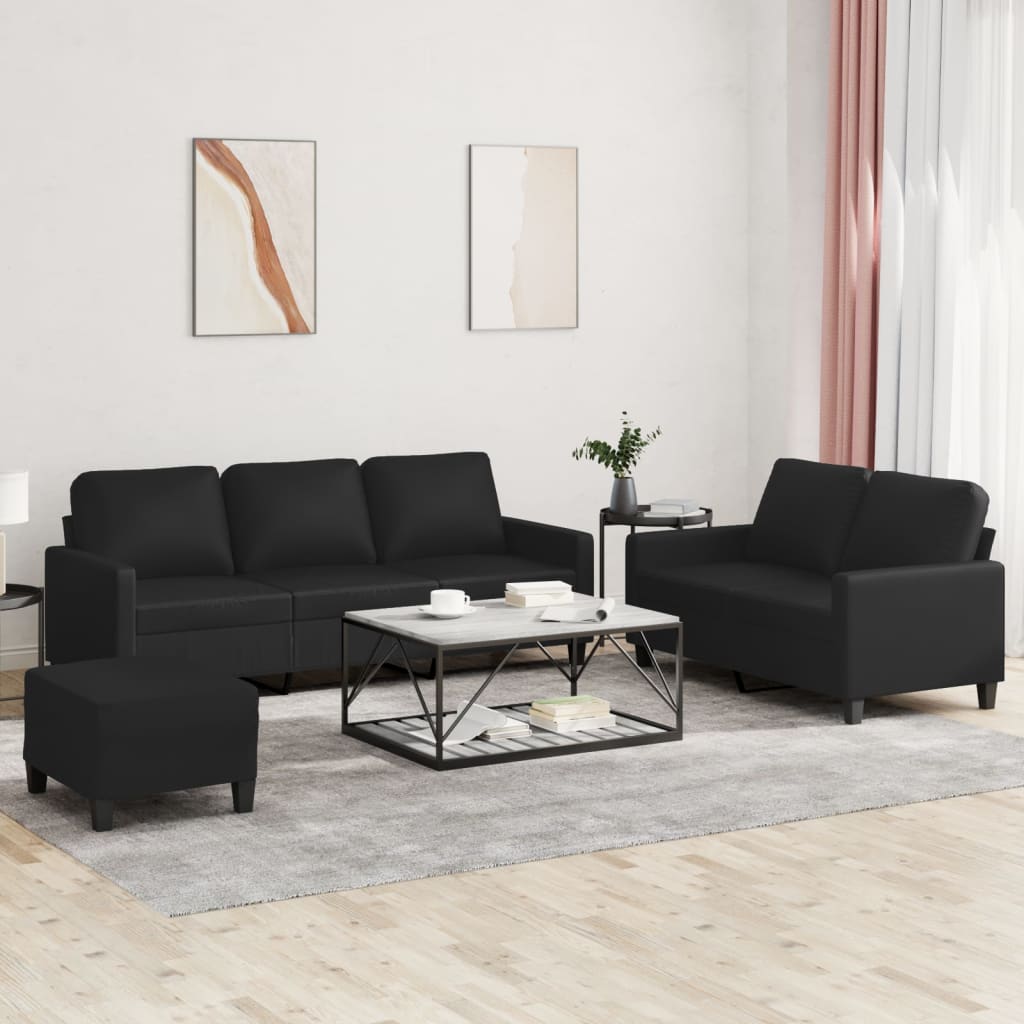 vidaXL Set de canapele cu perne, 3 piese, negru, piele ecologică vidaXL Set de canapele cu perne, 3 piese, negru, piele ecologică