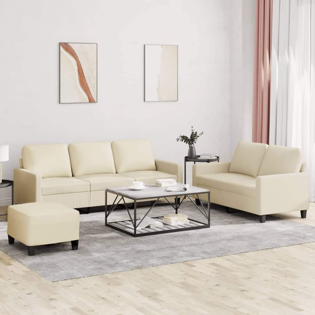 vidaXL Set de canapele cu perne, 3 piese, crem, piele ecologică vidaXL Set de canapele cu perne, 3 piese, crem, piele ecologică