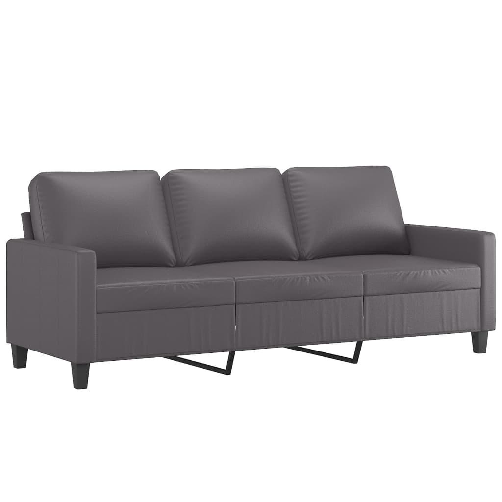 vidaXL Set de canapele cu perne, 3 piese, gri, piele ecologică vidaXL Set de canapele cu perne, 3 piese, gri, piele ecologică