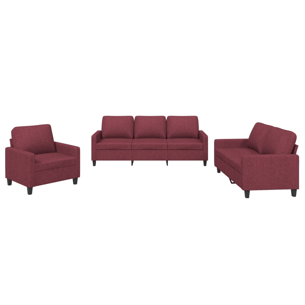 vidaXL Set canapea cu perne, 3 piese, roșu vin, material textil
