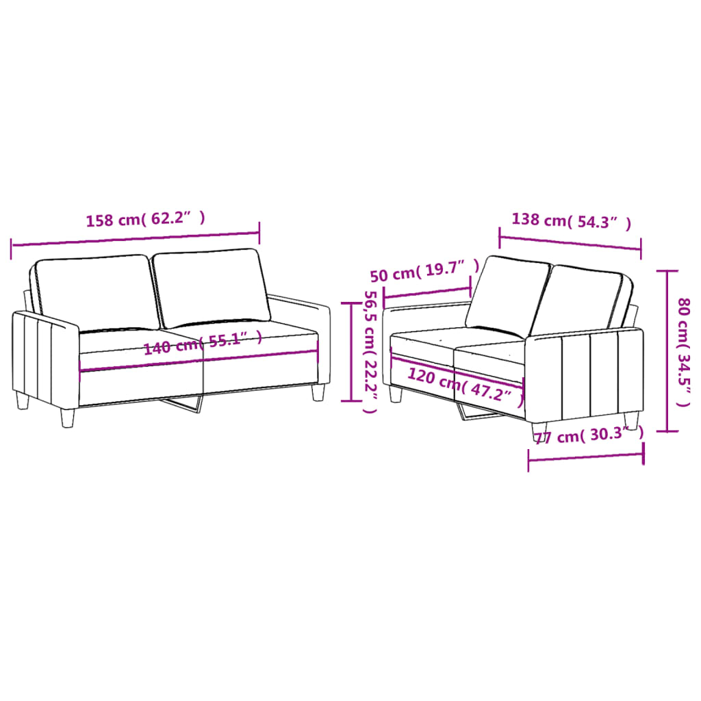 vidaXL Set de canapele cu perne, 2 piese, gri închis, textil