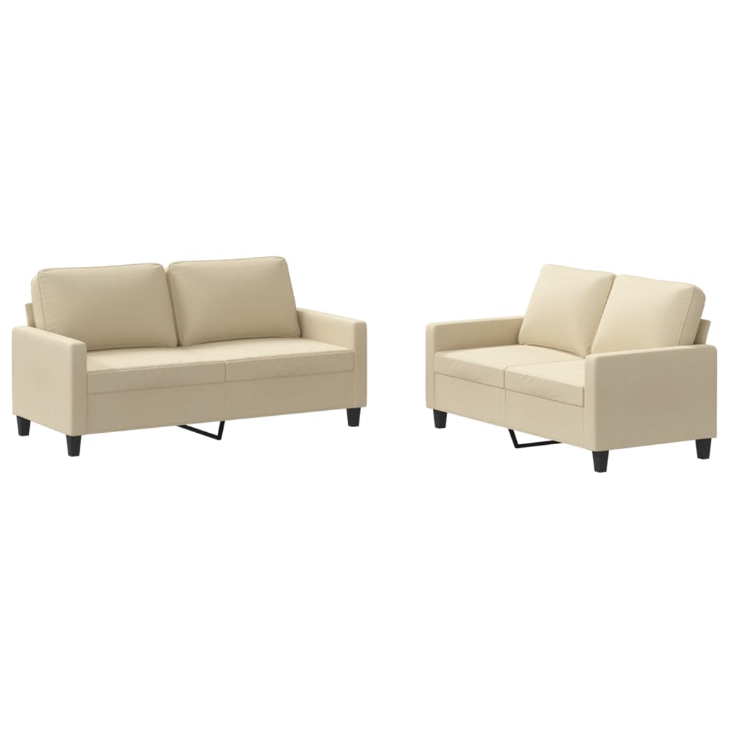 vidaXL Set de canapele cu perne, 2 piese, crem, textil