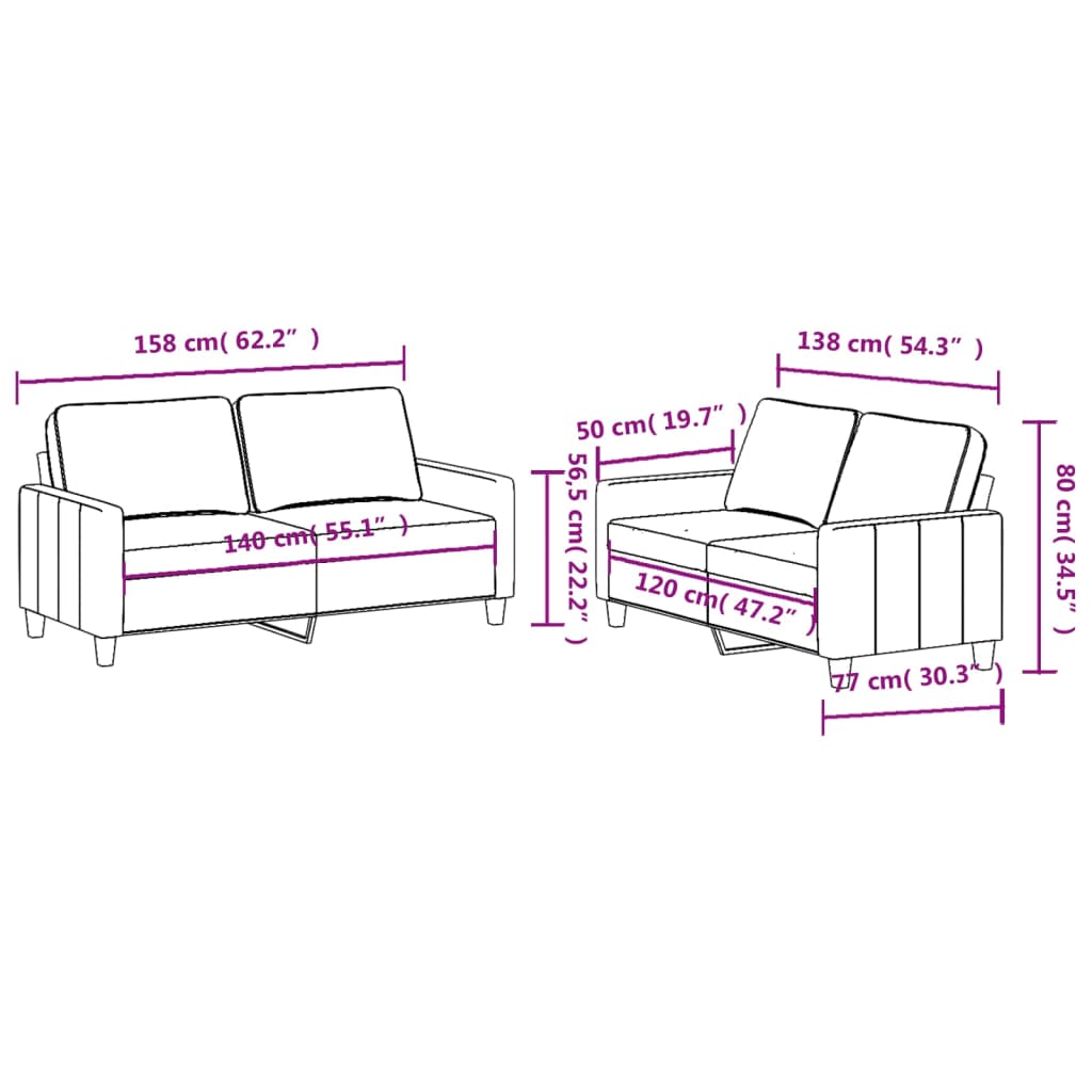 vidaXL Set de canapele cu perne, 2 piese, maro, textil