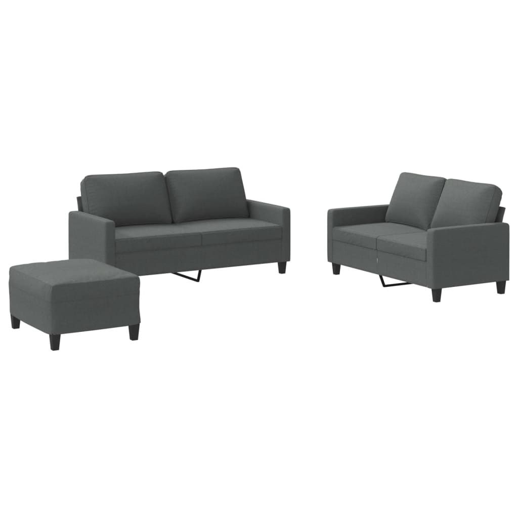 vidaXL Set de canapele cu perne, 3 piese, gri închis, textil vidaXL Set de canapele cu perne, 3 piese, gri închis, textil