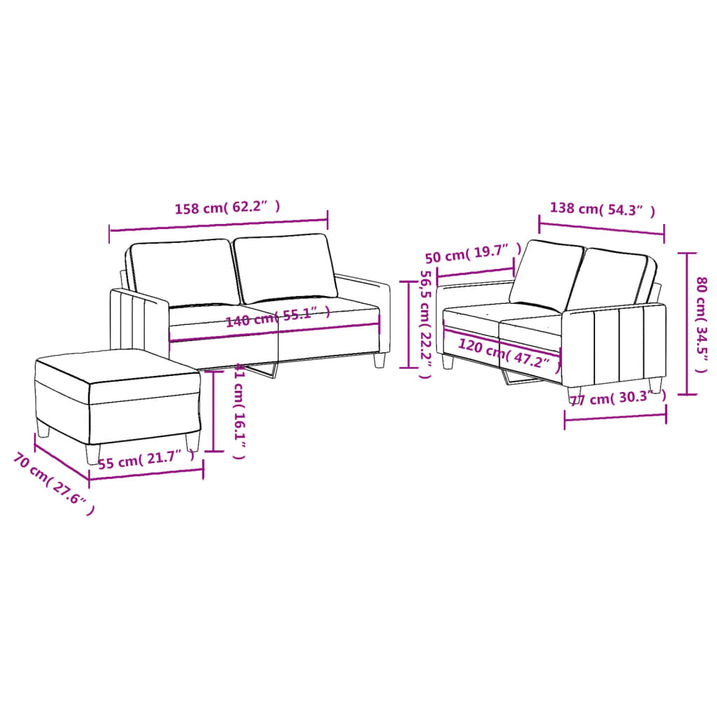 vidaXL Set de canapele cu perne, 3 piese, gri închis, textil vidaXL Set de canapele cu perne, 3 piese, gri închis, textil