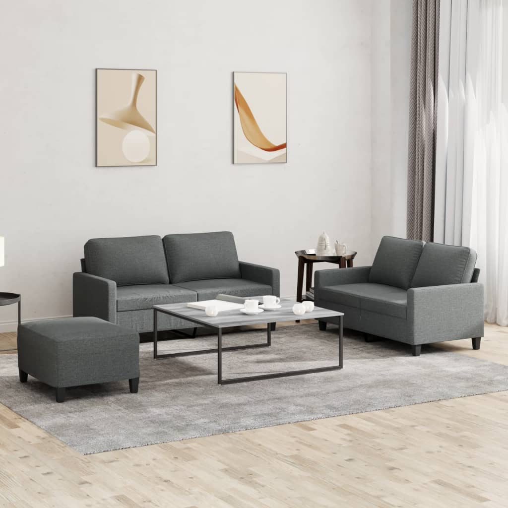 vidaXL Set de canapele cu perne, 3 piese, gri închis, textil vidaXL Set de canapele cu perne, 3 piese, gri închis, textil