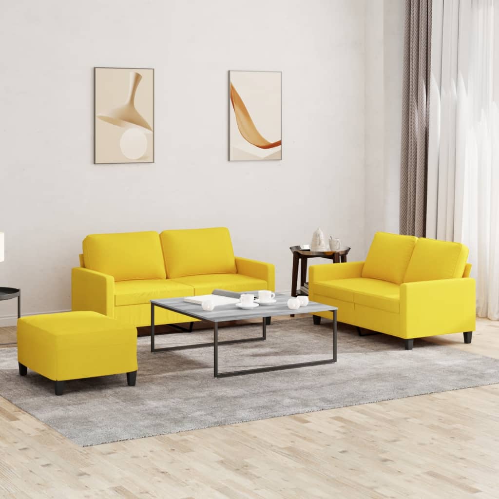 vidaXL Set de canapele cu perne, 3 piese, galben deschis, textil vidaXL Set de canapele cu perne, 3 piese, galben deschis, textil