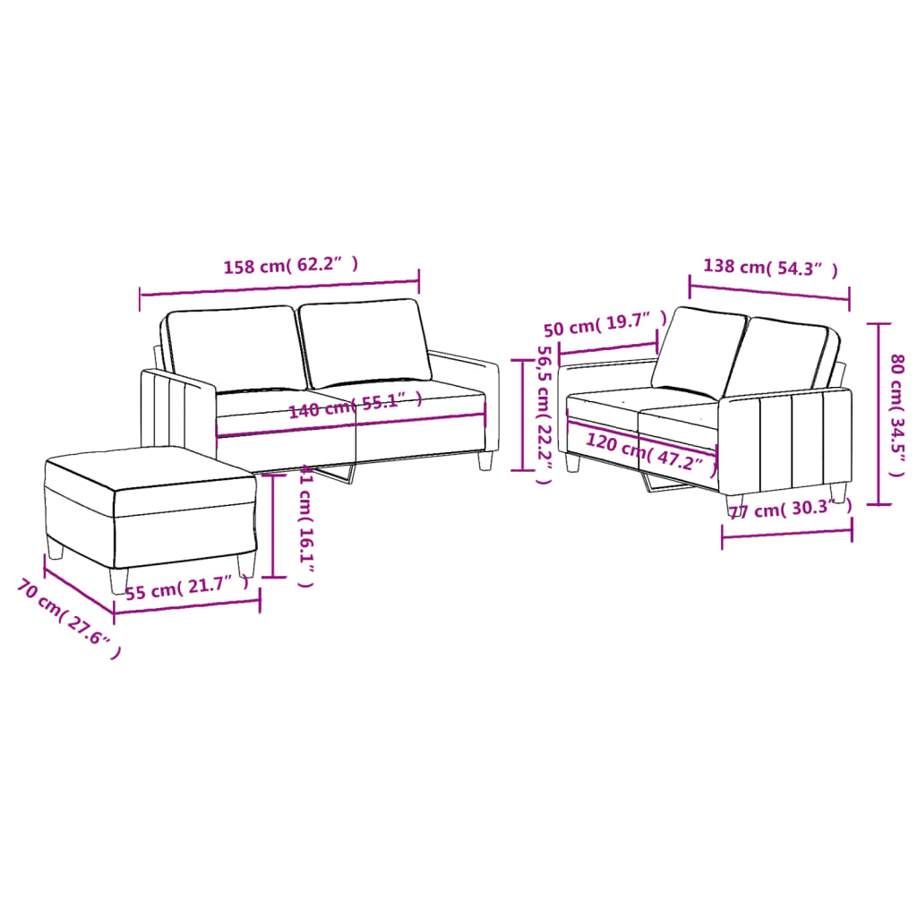 vidaXL Set canapea cu perne, 3 piese, roșu vin, material textil