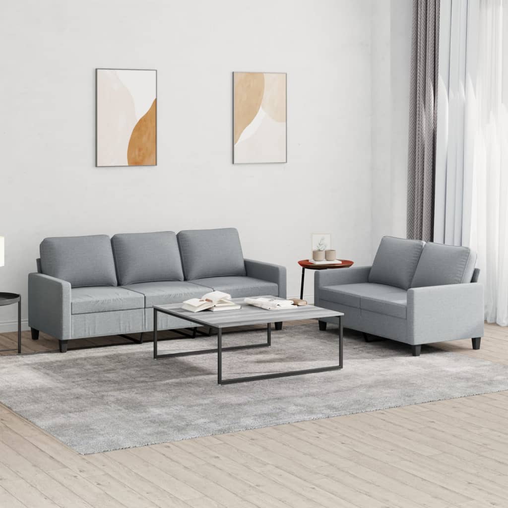 vidaXL Set de canapele cu perne, 2 piese, gri deschis, textil vidaXL Set de canapele cu perne, 2 piese, gri deschis, textil