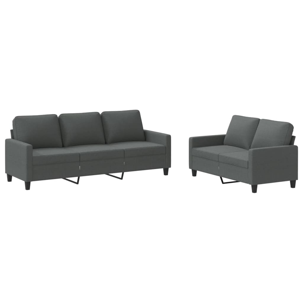 vidaXL Set de canapele cu perne, 2 piese, gri închis, textil