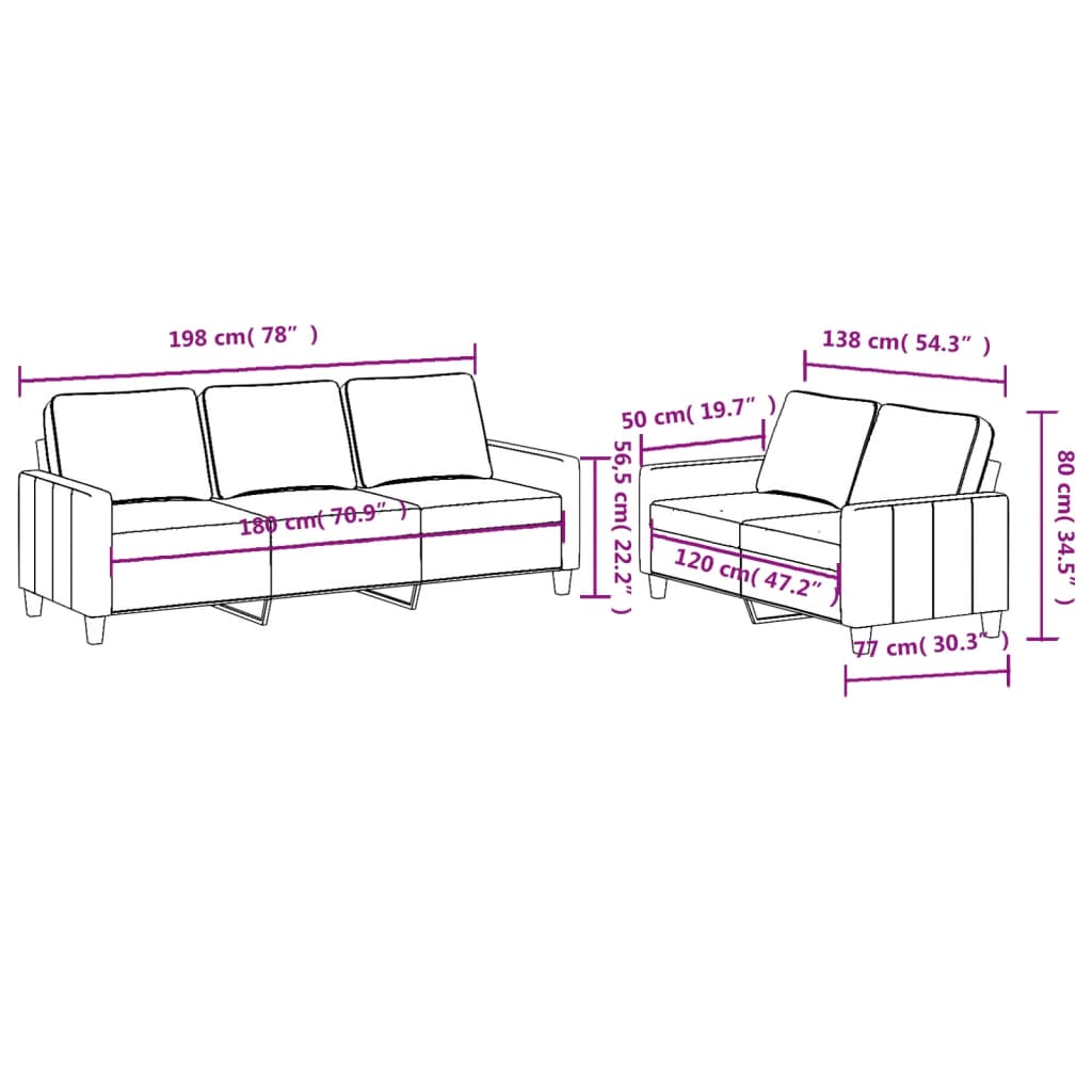 vidaXL Set canapea cu perne, 2 piese, roșu vin, material textil