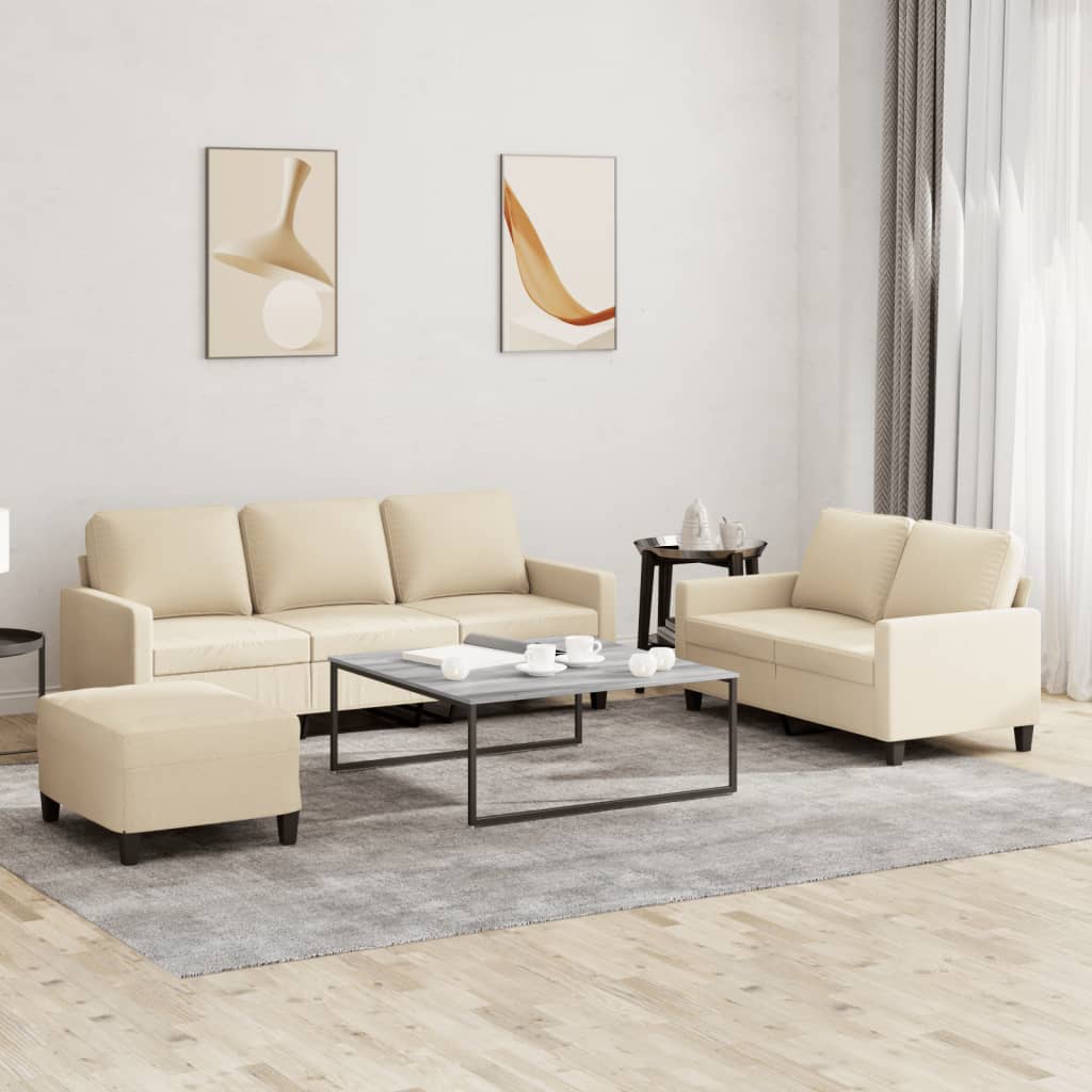 vidaXL Set de canapele cu perne, 3 piese, crem, textil vidaXL Set de canapele cu perne, 3 piese, crem, textil