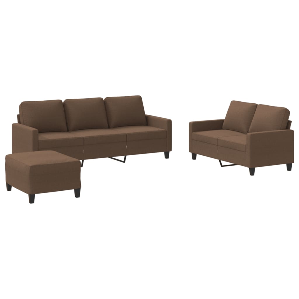 vidaXL Set de canapele cu perne, 3 piese, maro, textil vidaXL Set de canapele cu perne, 3 piese, maro, textil