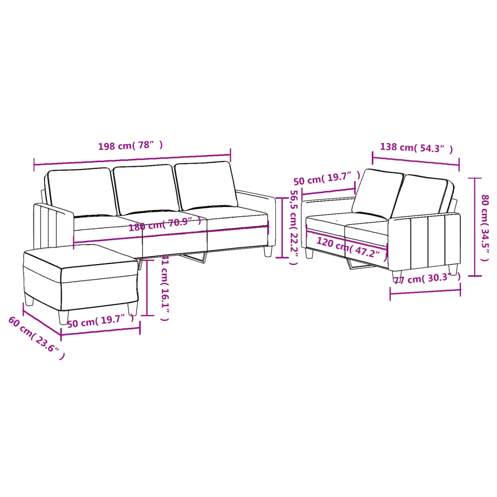 vidaXL Set de canapele cu perne, 3 piese, maro, textil vidaXL Set de canapele cu perne, 3 piese, maro, textil