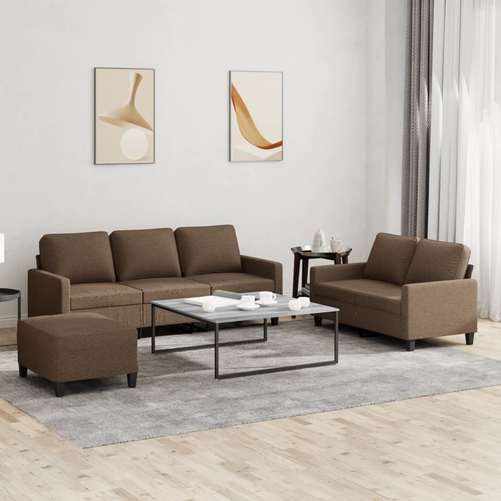 vidaXL Set de canapele cu perne, 3 piese, maro, textil vidaXL Set de canapele cu perne, 3 piese, maro, textil