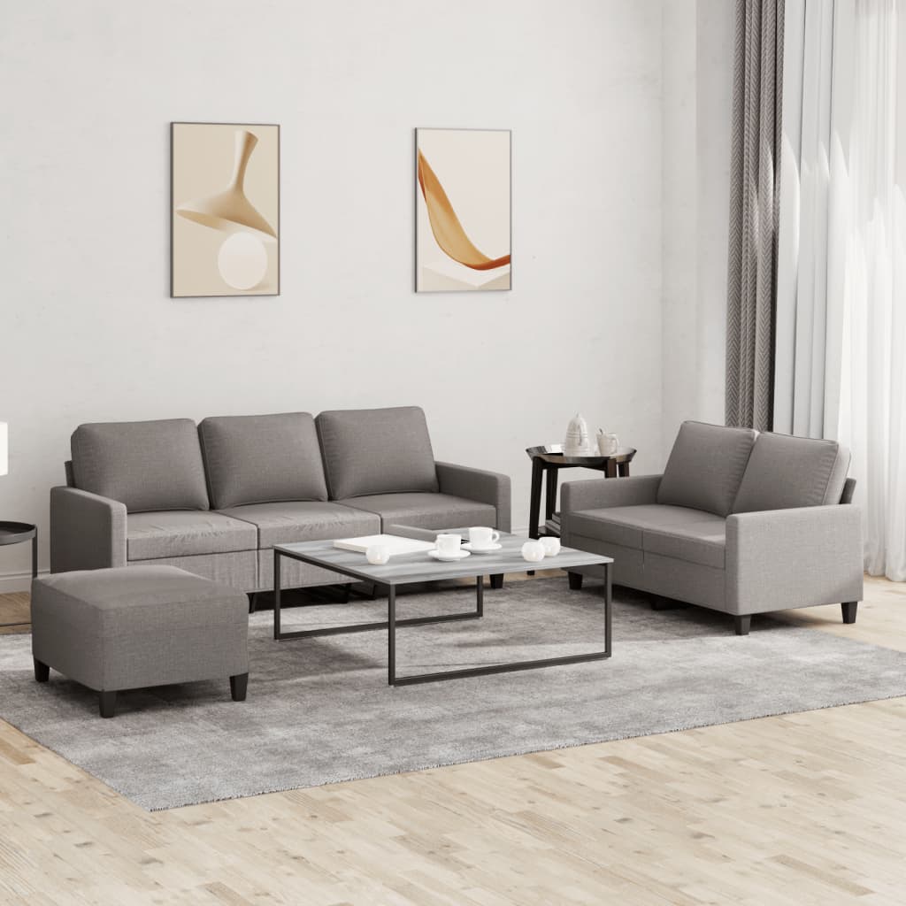 vidaXL Set de canapea cu perne, 3 piese, gri taupe, material textil vidaXL Set de canapea cu perne, 3 piese, gri taupe, material textil