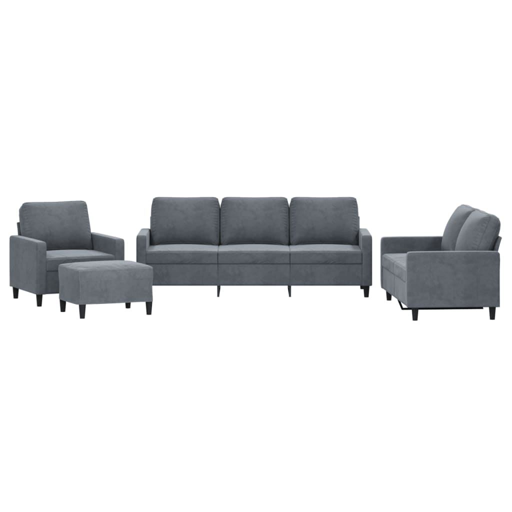 vidaXL Set de canapele cu perne, 4 piese, gri închis, catifea