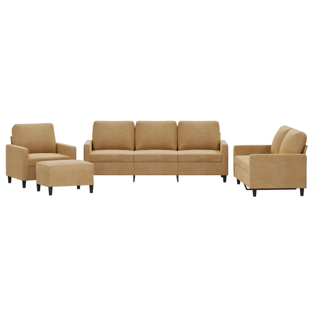 vidaXL Set de canapele cu perne, 4 piese, maro, catifea