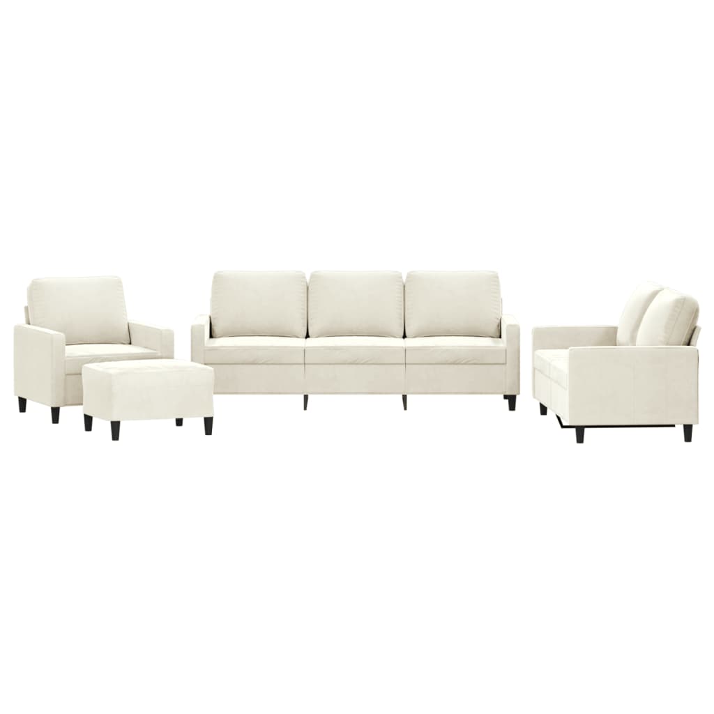 vidaXL Set de canapele cu perne, 4 piese, crem, catifea
