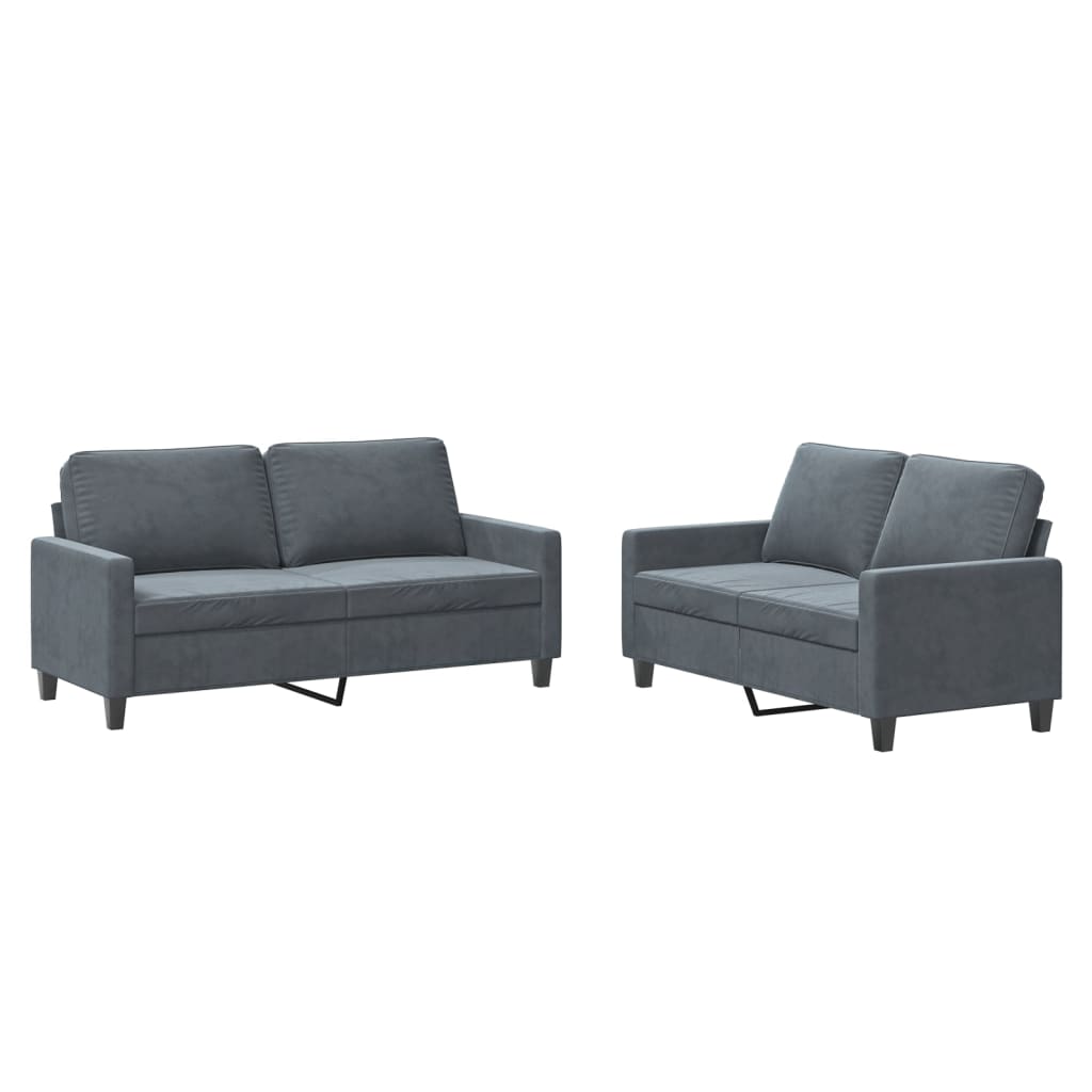 vidaXL Set de canapele cu perne, 2 piese, gri închis, catifea