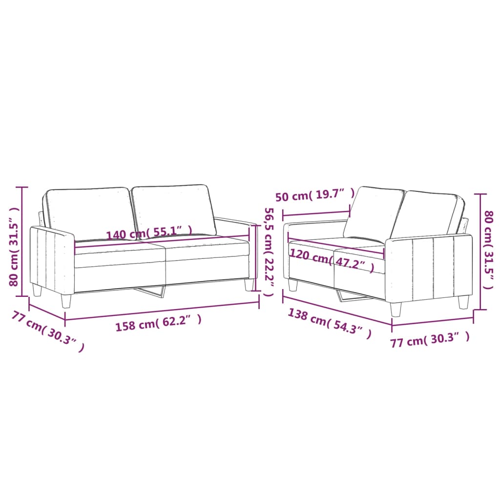 vidaXL Set de canapele cu perne, 2 piese, gri închis, catifea