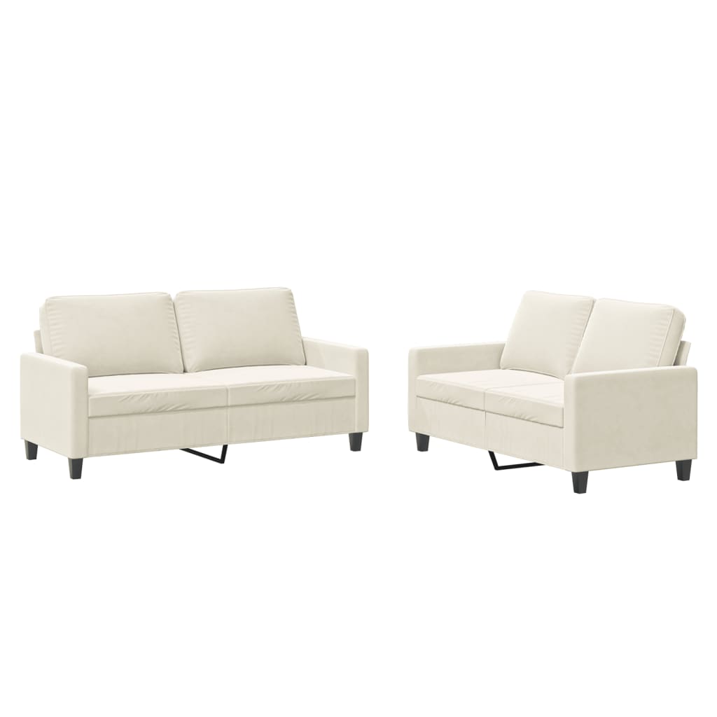 vidaXL Set de canapele cu perne, 2 piese, crem, catifea vidaXL Set de canapele cu perne, 2 piese, crem, catifea