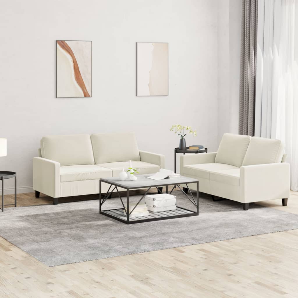 vidaXL Set de canapele cu perne, 2 piese, crem, catifea vidaXL Set de canapele cu perne, 2 piese, crem, catifea