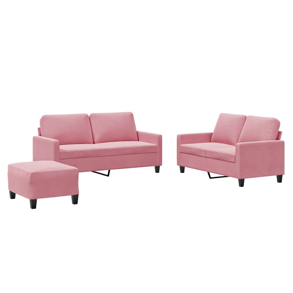 vidaXL Set de canapele cu perne, 3 piese, roz, catifea vidaXL Set de canapele cu perne, 3 piese, roz, catifea