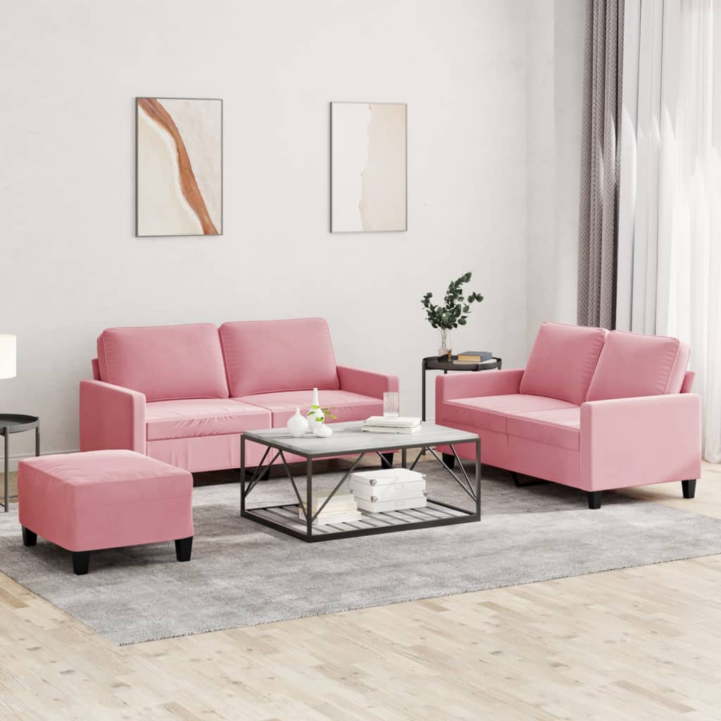 vidaXL Set de canapele cu perne, 3 piese, roz, catifea vidaXL Set de canapele cu perne, 3 piese, roz, catifea