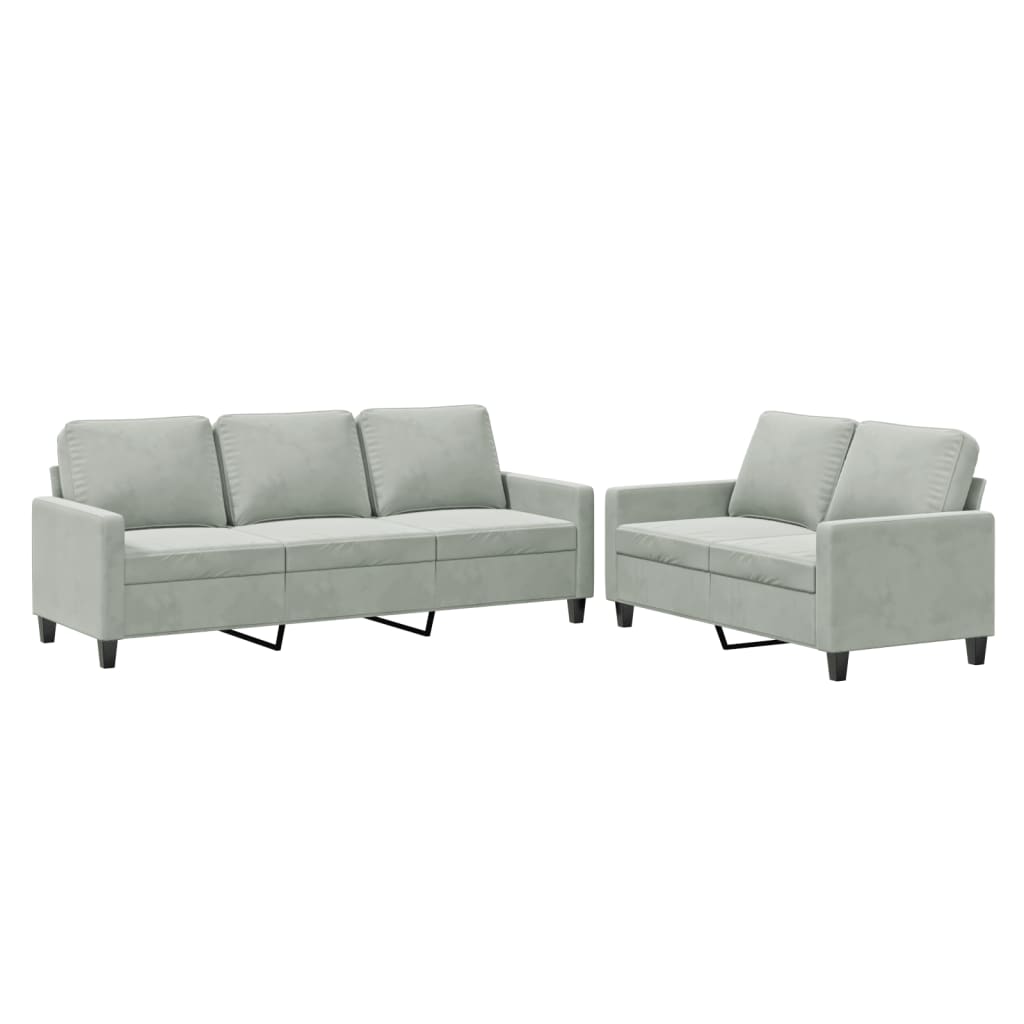 vidaXL Set de canapele cu perne, 2 piese, gri deschis, catifea vidaXL Set de canapele cu perne, 2 piese, gri deschis, catifea