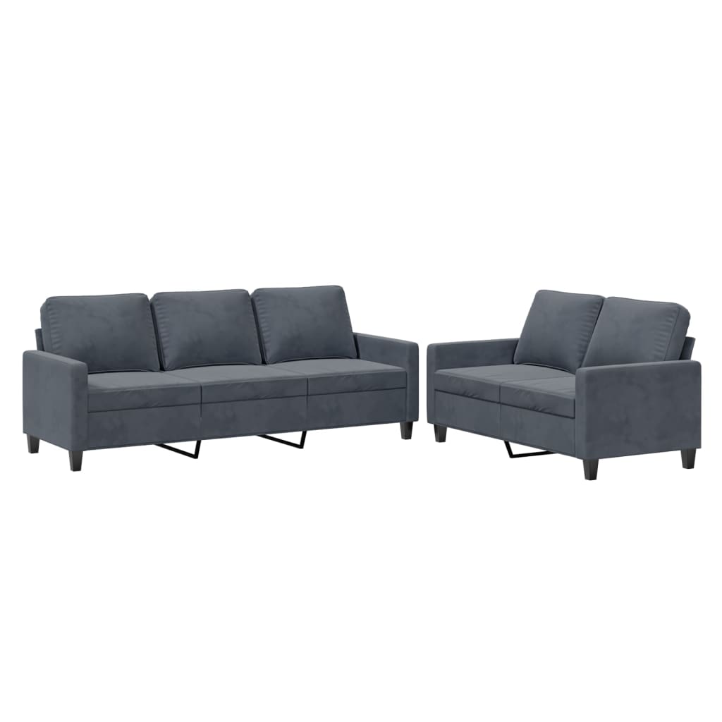 vidaXL Set de canapele cu perne, 2 piese, gri închis, catifea