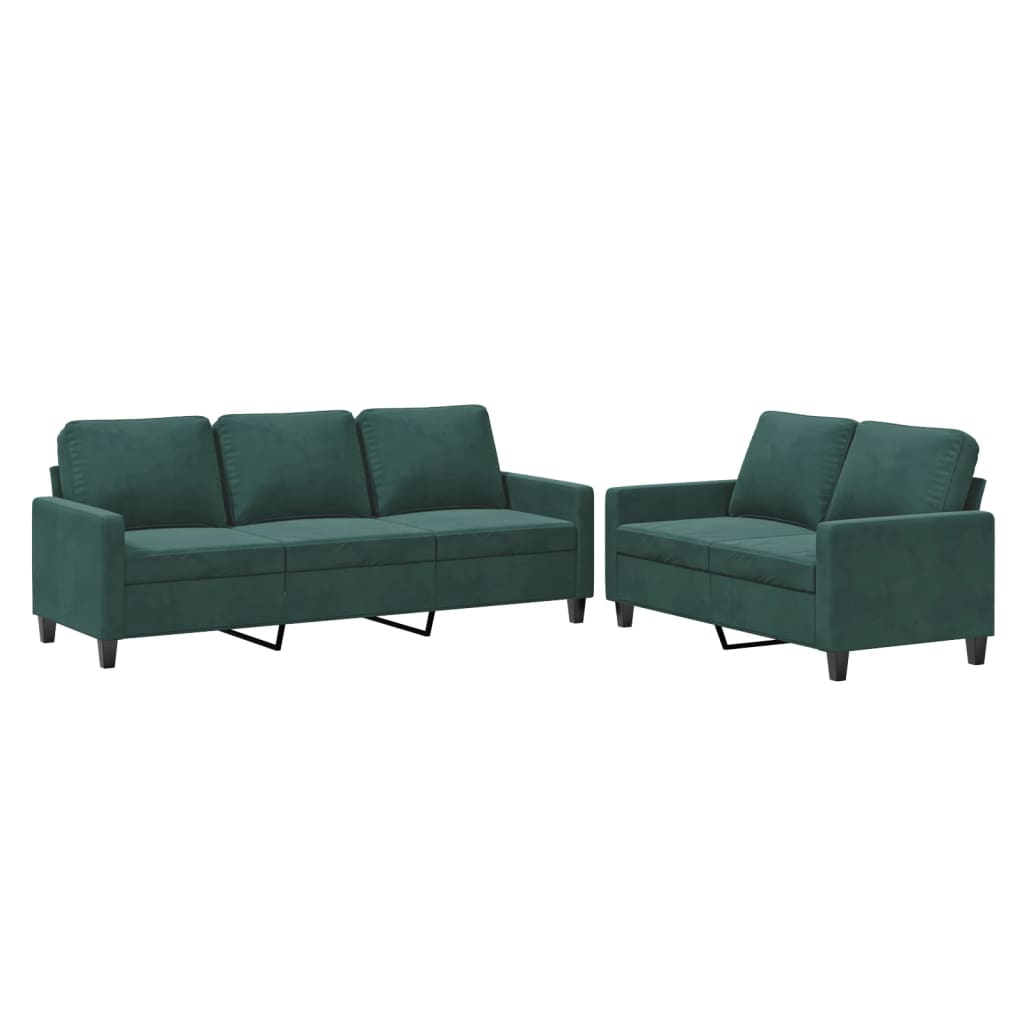 vidaXL Set de canapele cu perne, 2 piese, verde închis, catifea vidaXL Set de canapele cu perne, 2 piese, verde închis, catifea