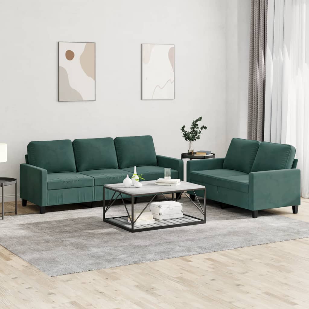 vidaXL Set de canapele cu perne, 2 piese, verde închis, catifea vidaXL Set de canapele cu perne, 2 piese, verde închis, catifea