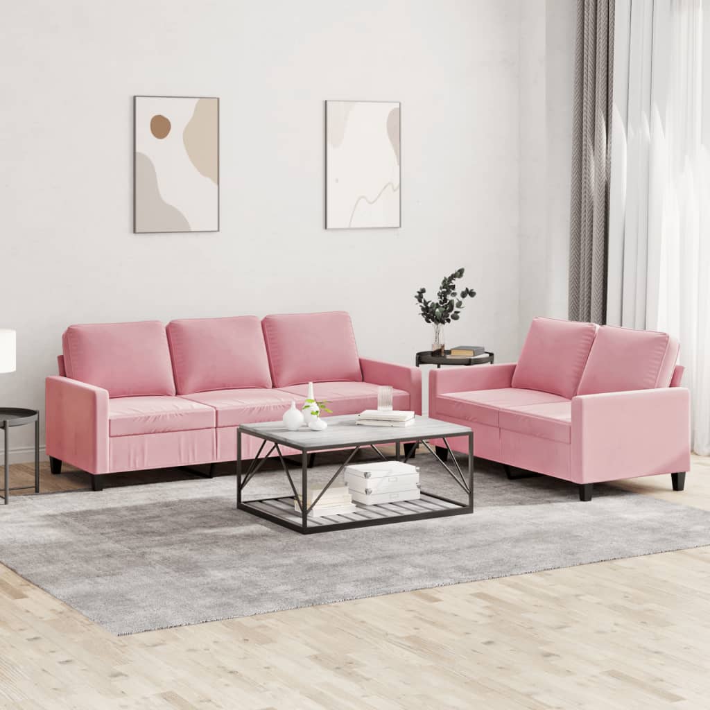 vidaXL Set de canapele cu perne, 2 piese, roz, catifea vidaXL Set de canapele cu perne, 2 piese, roz, catifea