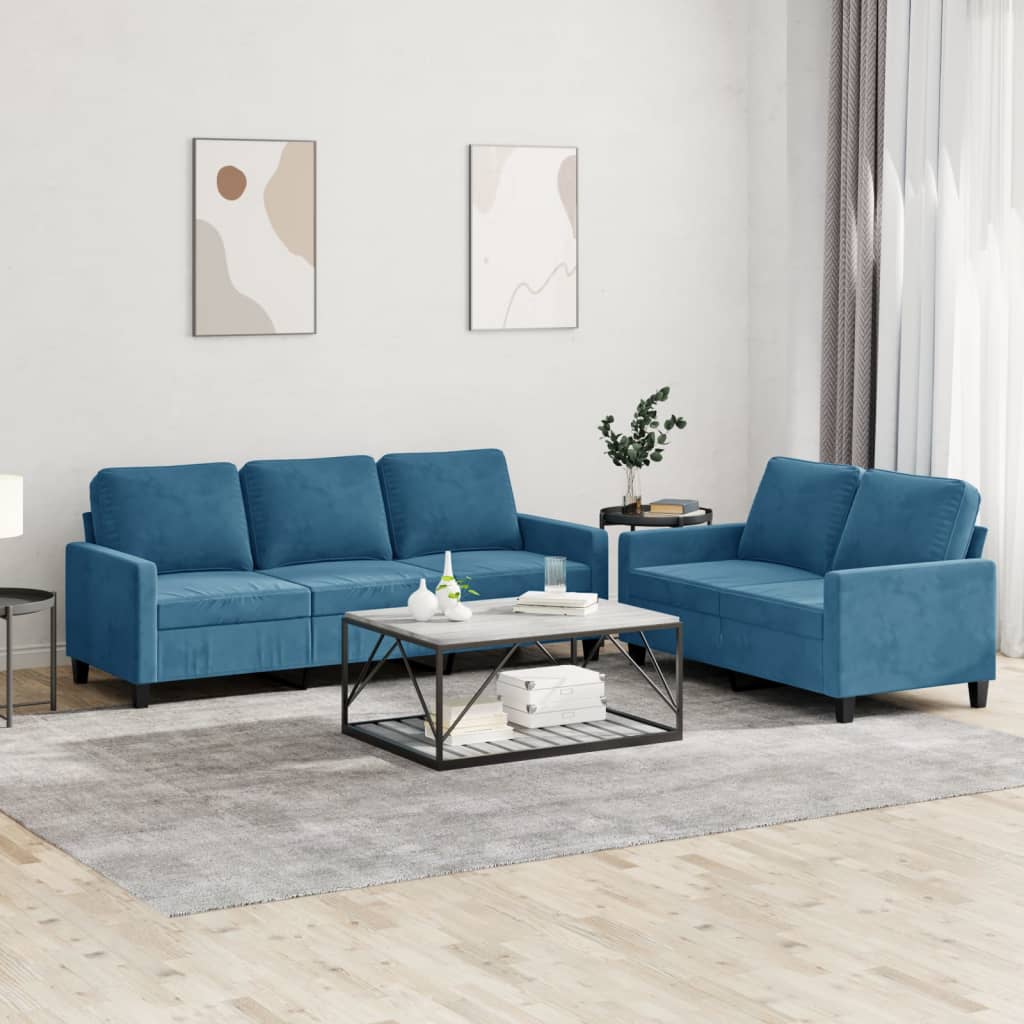 vidaXL Set de canapele cu perne, 2 piese, albastru, catifea vidaXL Set de canapele cu perne, 2 piese, albastru, catifea