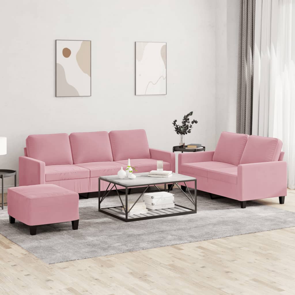 vidaXL Set de canapele cu perne, 3 piese, roz, catifea vidaXL Set de canapele cu perne, 3 piese, roz, catifea