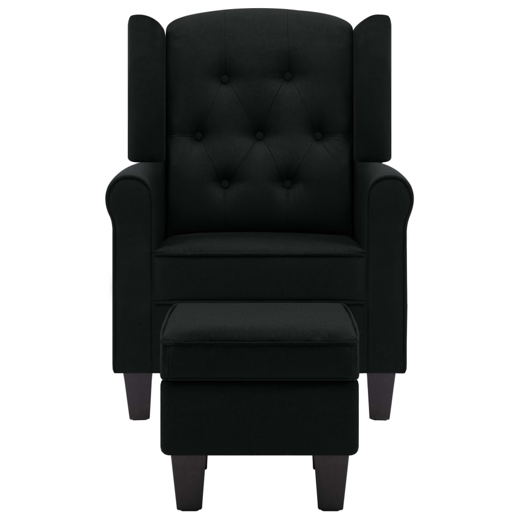 vidaXL Fotoliu cu taburet pentru picioare, negru, material textil vidaXL Fotoliu cu taburet pentru picioare, negru, material textil